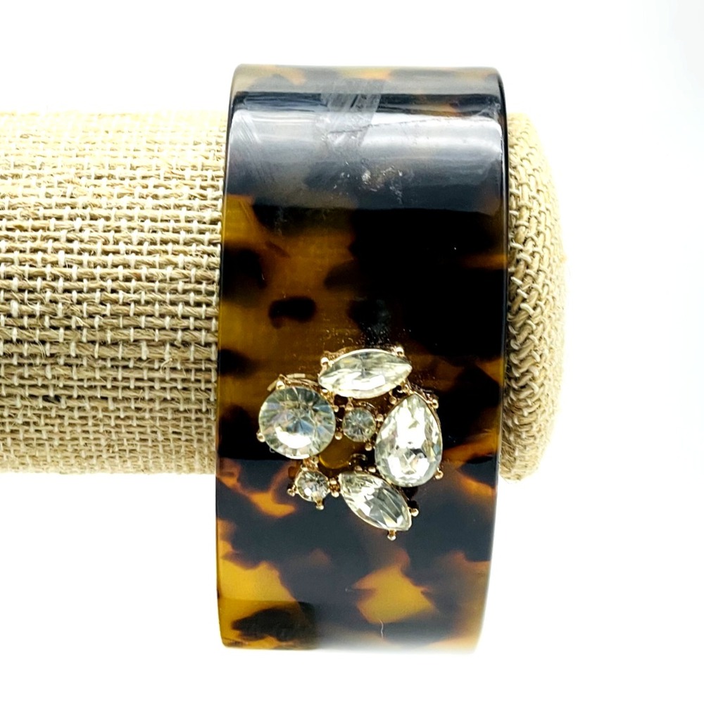 Faus Shell Cuff Bracelet Clear Rhinestone Wide Statement Jewelry